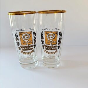 2 Augustiner Brau Munich Edelstoff 0.2L German Beer Glasses Gold Rims Excellent
